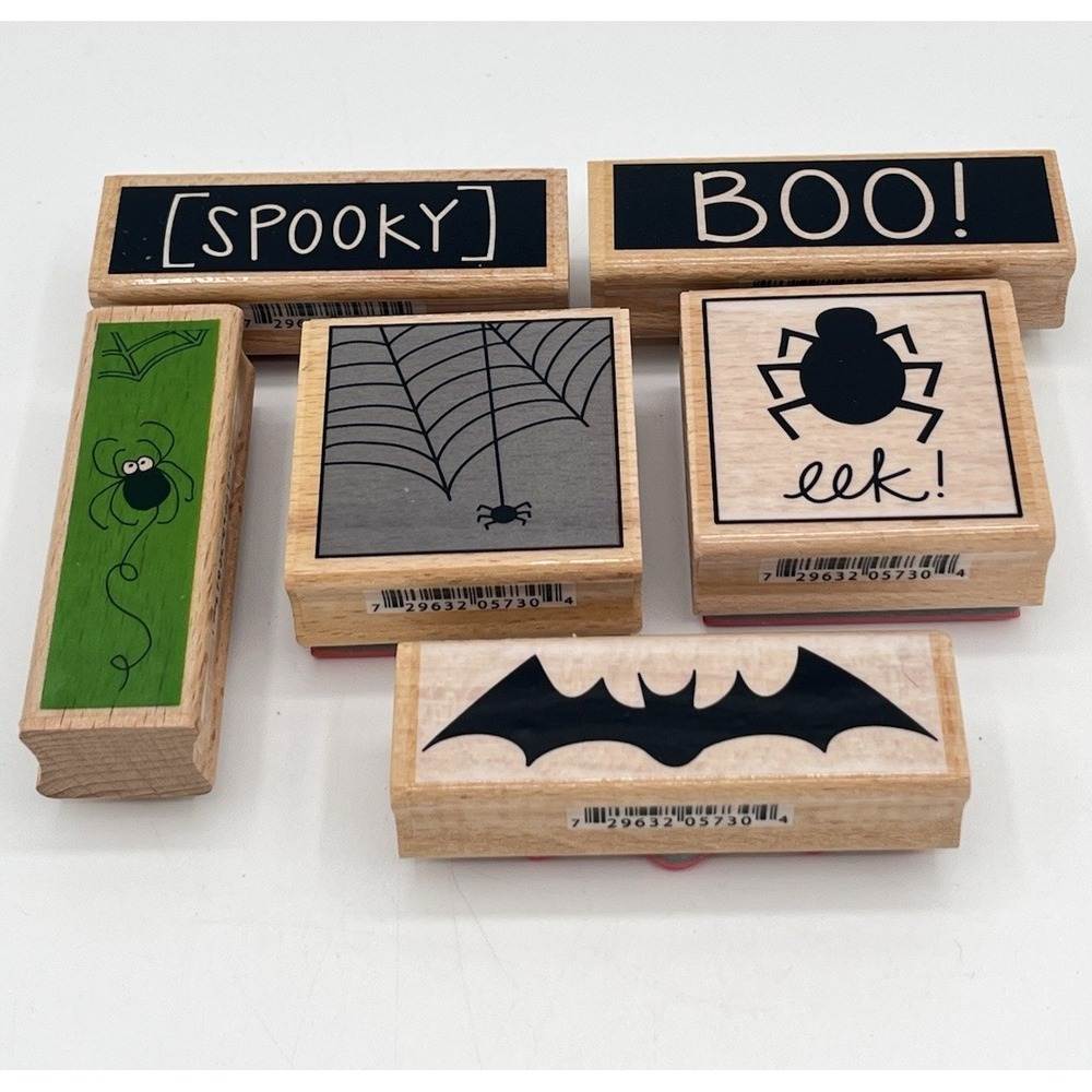 G Studio Halloween Rubber Stamps Lot 6 Spooky Boo Spider Web Bat Vintage Craft